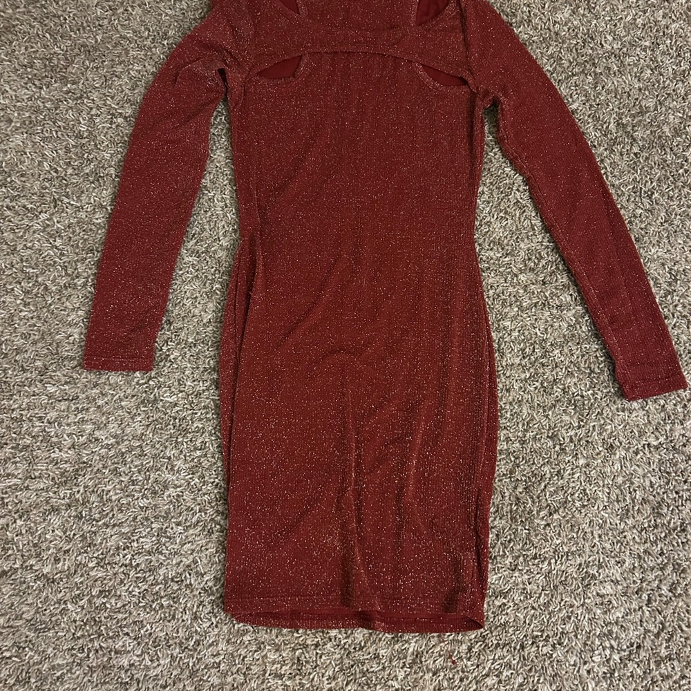 Planet Gold Sparkling Red Long Sleeve Dress